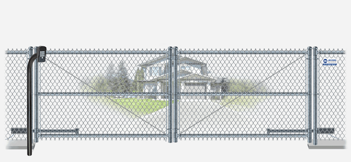 Chain Link swinging estate gate in closed position