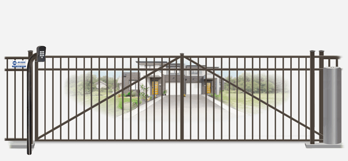 Metal sliding estate gate in closed position