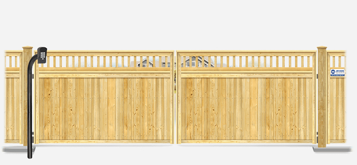 Wood swinging estate gate in closed position